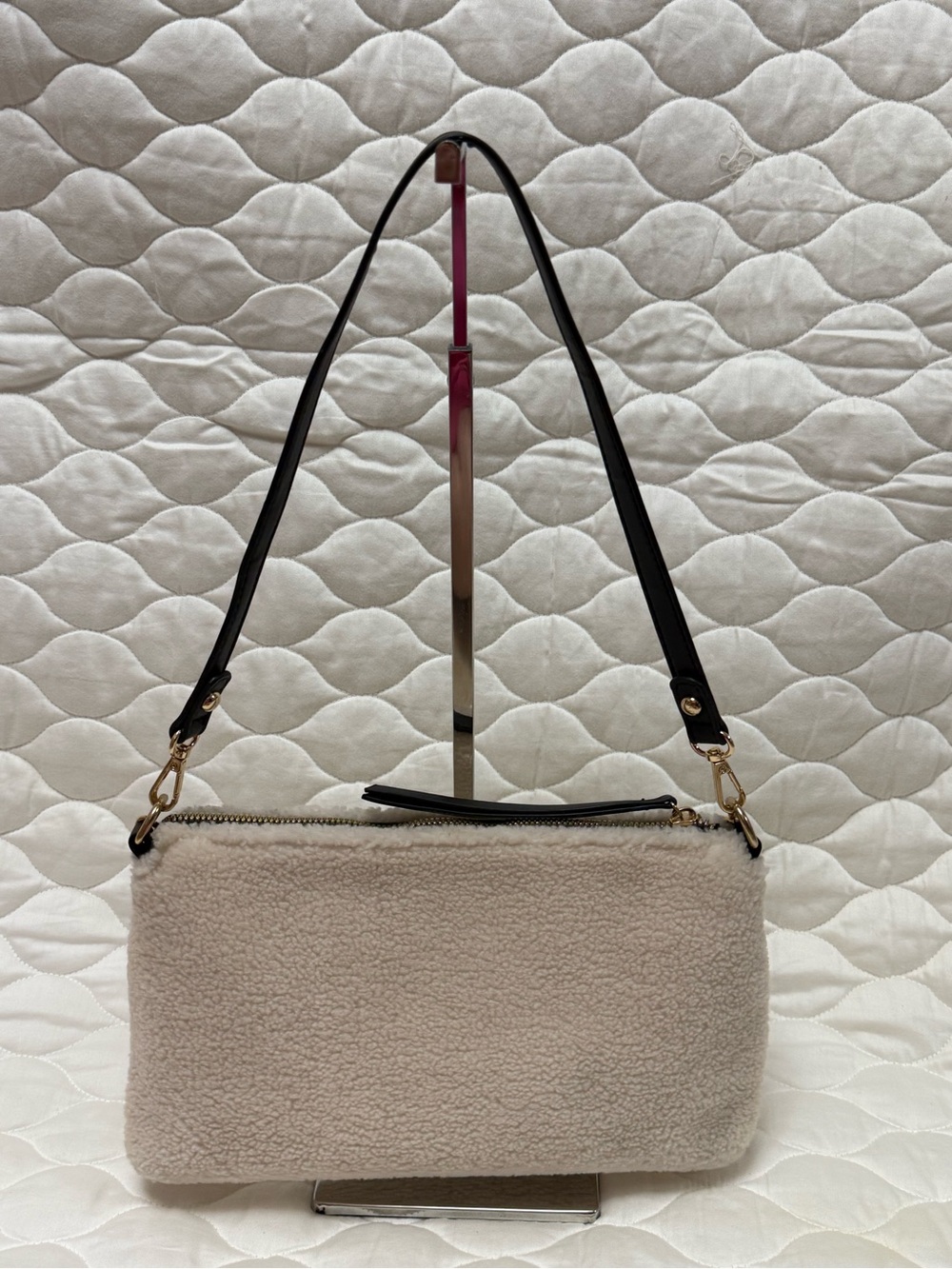 Crossi New York Faux Shearling/Sherpa Chain Slouchy Shoulder bag